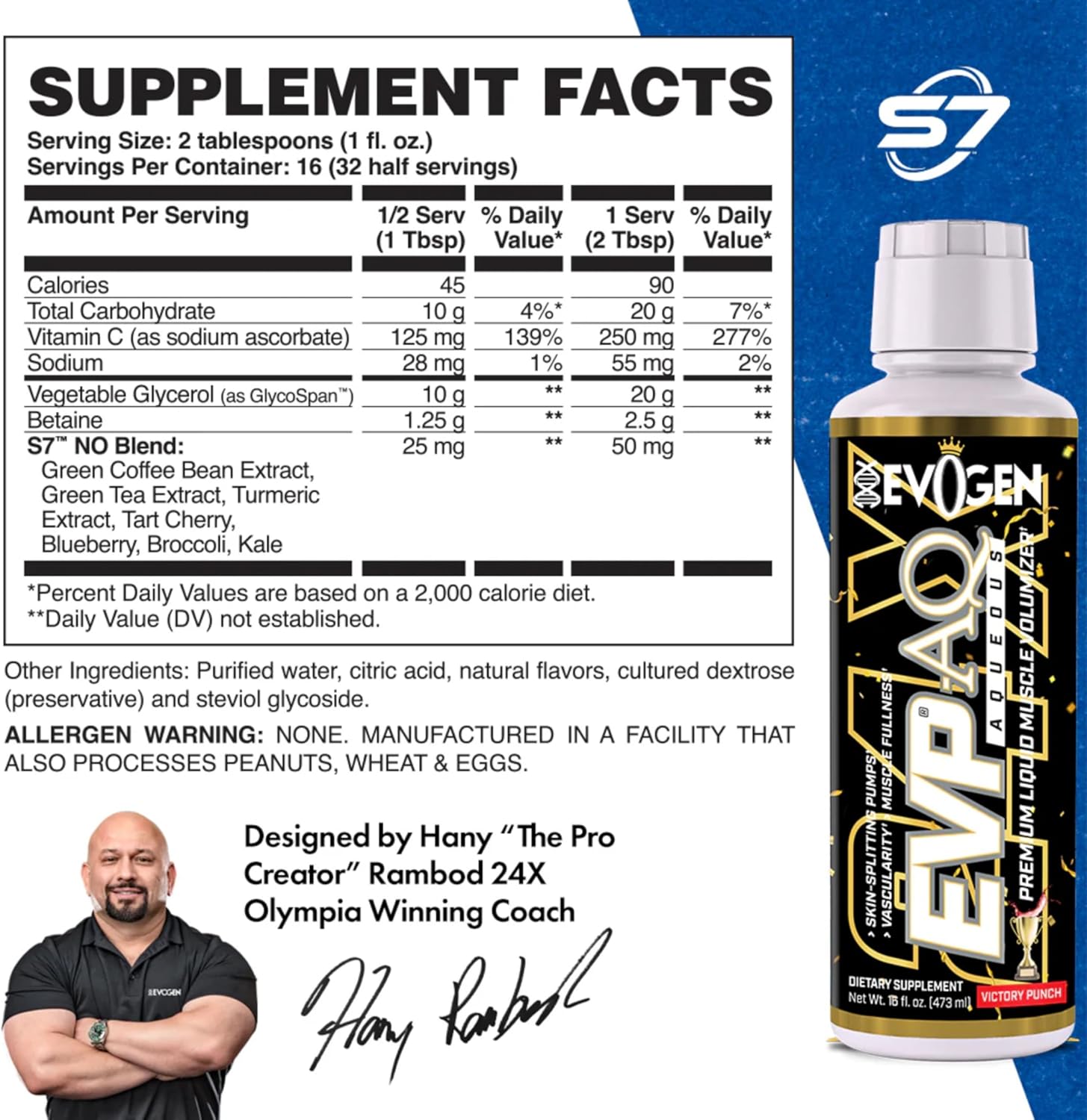 Evogen EVP AQ Liquid Glycerol Muscle Volumizer Pre Workout 16 fl oz - Victory Punch Flavor for Men & Women - Boost Pumps, Vascularity, & Hydration