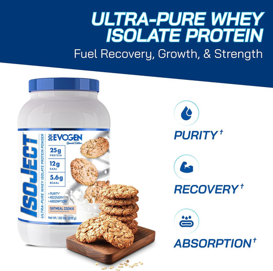 Evogen Isoject Oatmeal Cookie Whey Protein Isolate Powder - 26 Servings with Ignitor Enzymes, BCAAs, EAAs for Enhanced Absorption & Recovery