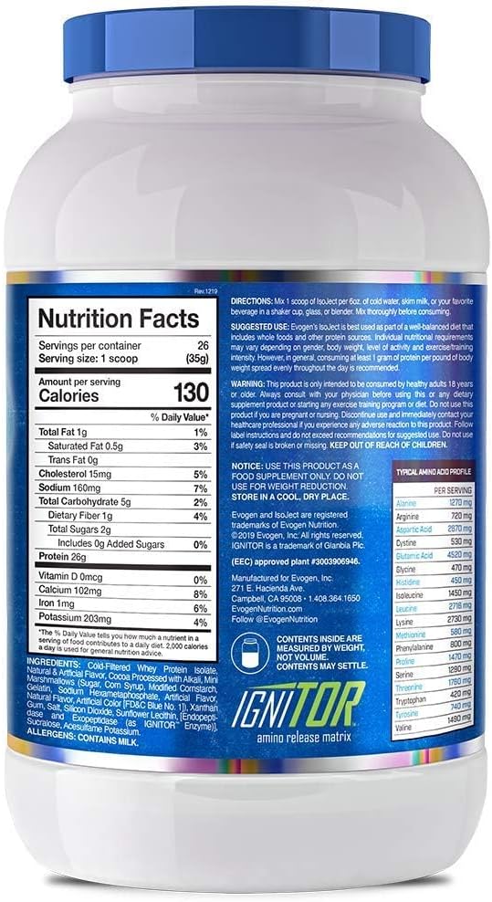 Evogen Isoject S'Mores Whey Protein Isolate Powder - Enhanced Absorption & Recovery with Ignitor Enzymes, BCAAs, and EAAs - 26 Servings