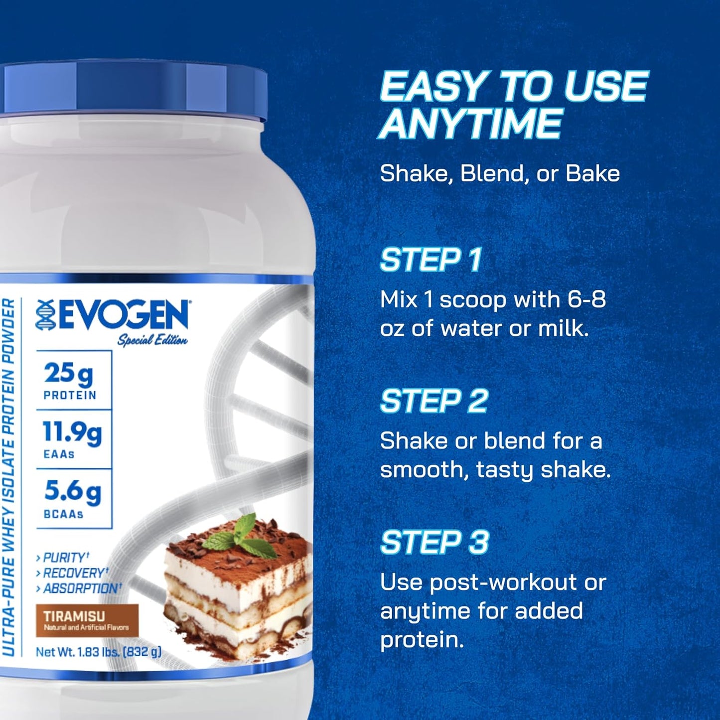 Evogen Isoject Tiramisu Whey Protein Isolate Powder - 25 Servings, Enhanced Recovery & Absorption with Ignitor Enzymes, BCAAs, and EAAs