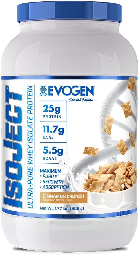 Evogen Isoject Whey Protein Isolate - Cinnamon Crunch Flavor with Enhanced Absorption - 26 Servings