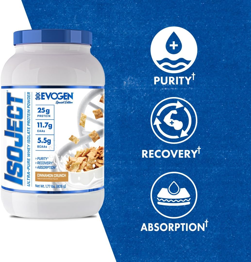 Evogen Isoject Whey Protein Isolate - Cinnamon Crunch Flavor with Enhanced Absorption - 26 Servings