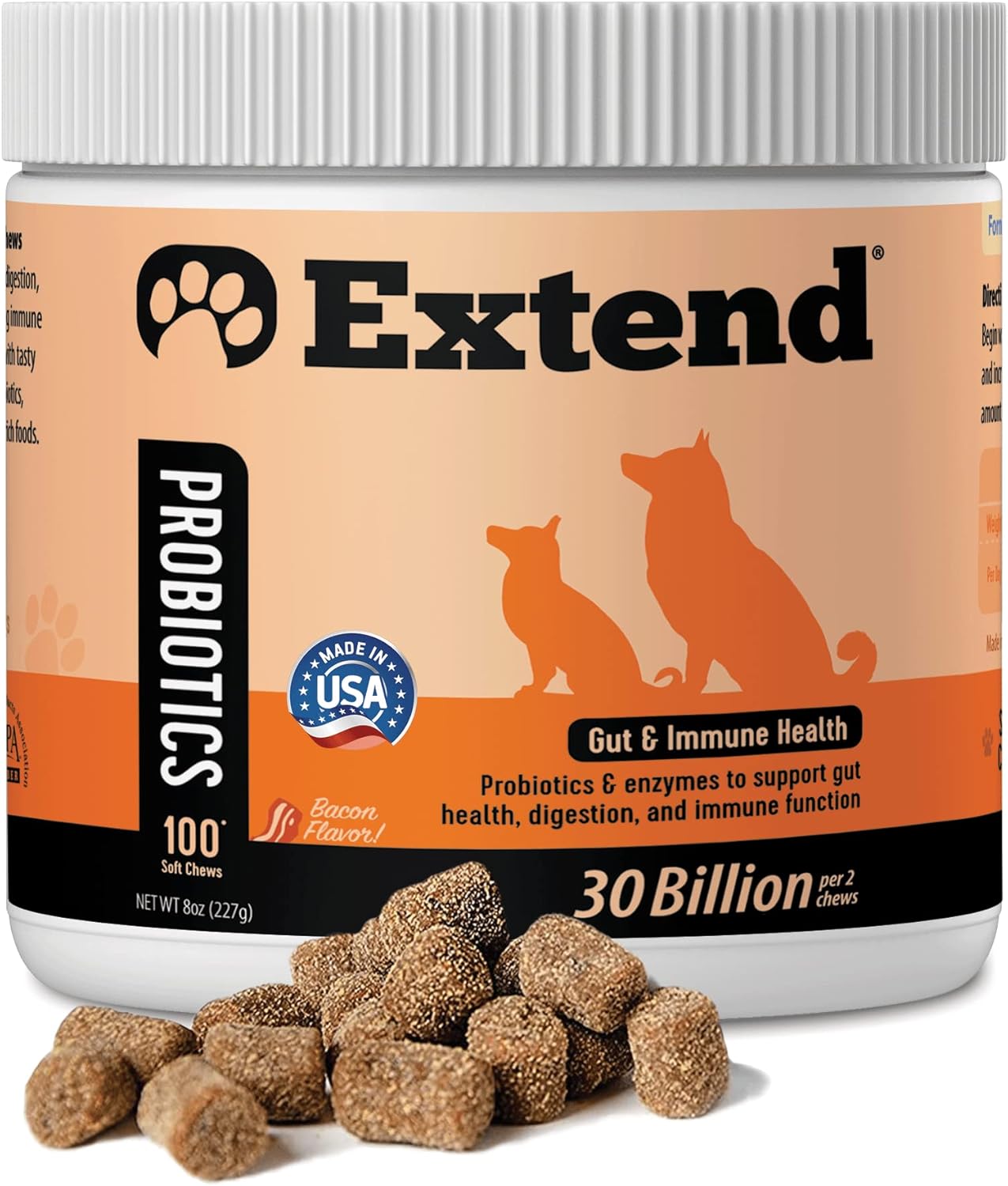 Extend Pets Extend® Probiotics for Dogs - Supports Digestive Health, Immune System, Allergies & Skin - Reduces Gastric Issues - Natural, Clinically-Proven, Made in USA