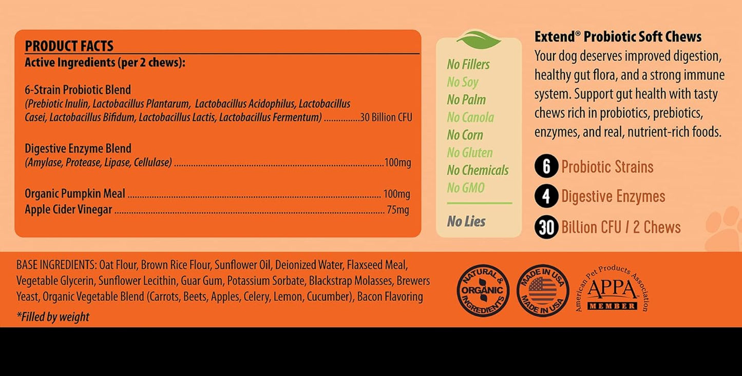 Extend Pets Extend® Probiotics for Dogs - Supports Digestive Health, Immune System, Allergies & Skin - Reduces Gastric Issues - Natural, Clinically-Proven, Made in USA