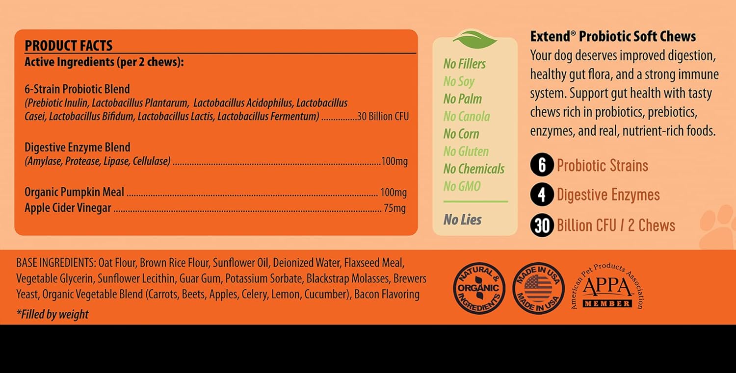 Extend Pets Extend® Probiotics for Dogs - Supports Digestive Health, Immune System, Allergies & Skin - Reduces Gastric Issues - Natural, Clinically-Proven, Made in USA