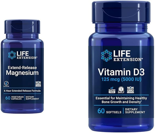 Extend-Release Magnesium & Vitamin D3 Combo for Bone, Brain & Immune Health - 60 Capsules & 60 Softgels - BoostGo Australia