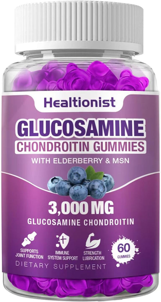 Extra Strength 3000mg Glucosamine Chondroitin Gummies with MSM & Elderberry for Joint Health & Immune Support - 60 Count Joint Supplement Gummy for Adults