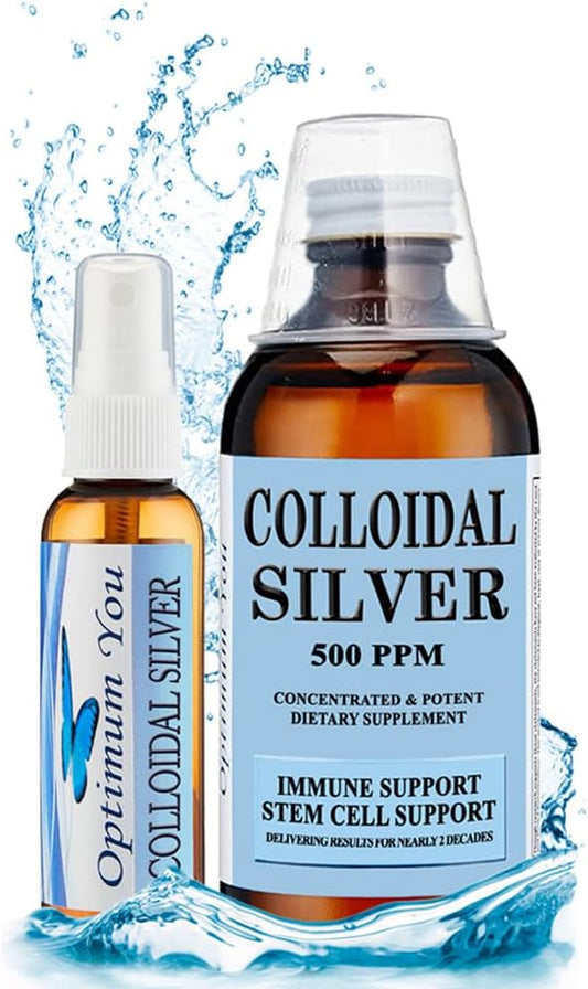 Extra Strength 500 ppm Colloidal Silver Liquid (8 oz) with Spray Bottle - Immune Support & Wound Care