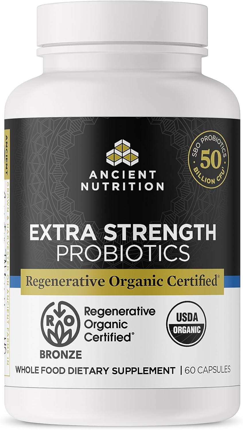 Extra Strength Ancient Nutrition Regenerative Organic Certified Probiotics - 60 Count, 50 Billion CFUs for Digestion & Immune Support