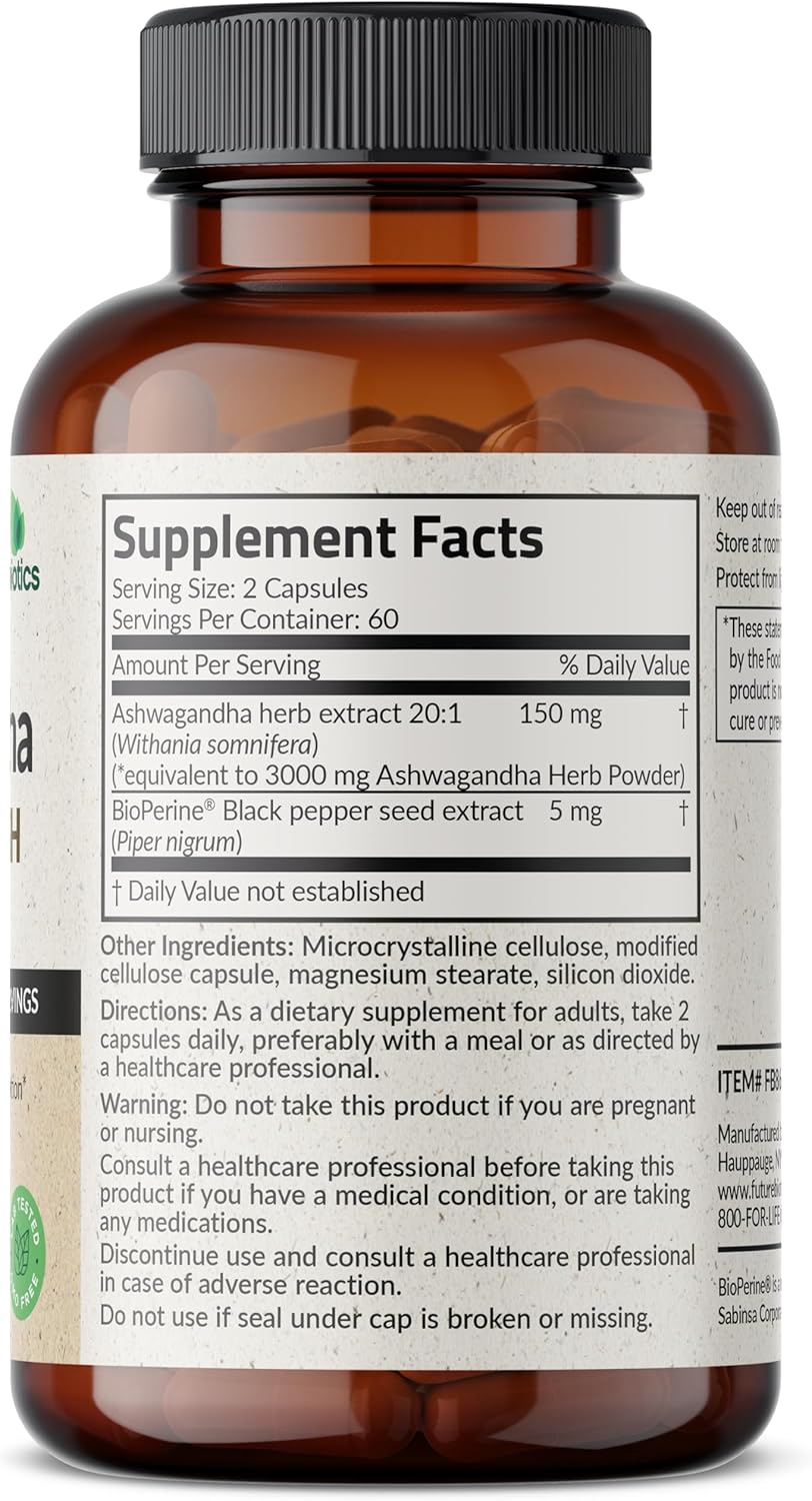 Extra Strength Ashwagandha with BioPerine for Stress & Mood Support - 120 Vegetarian Capsules