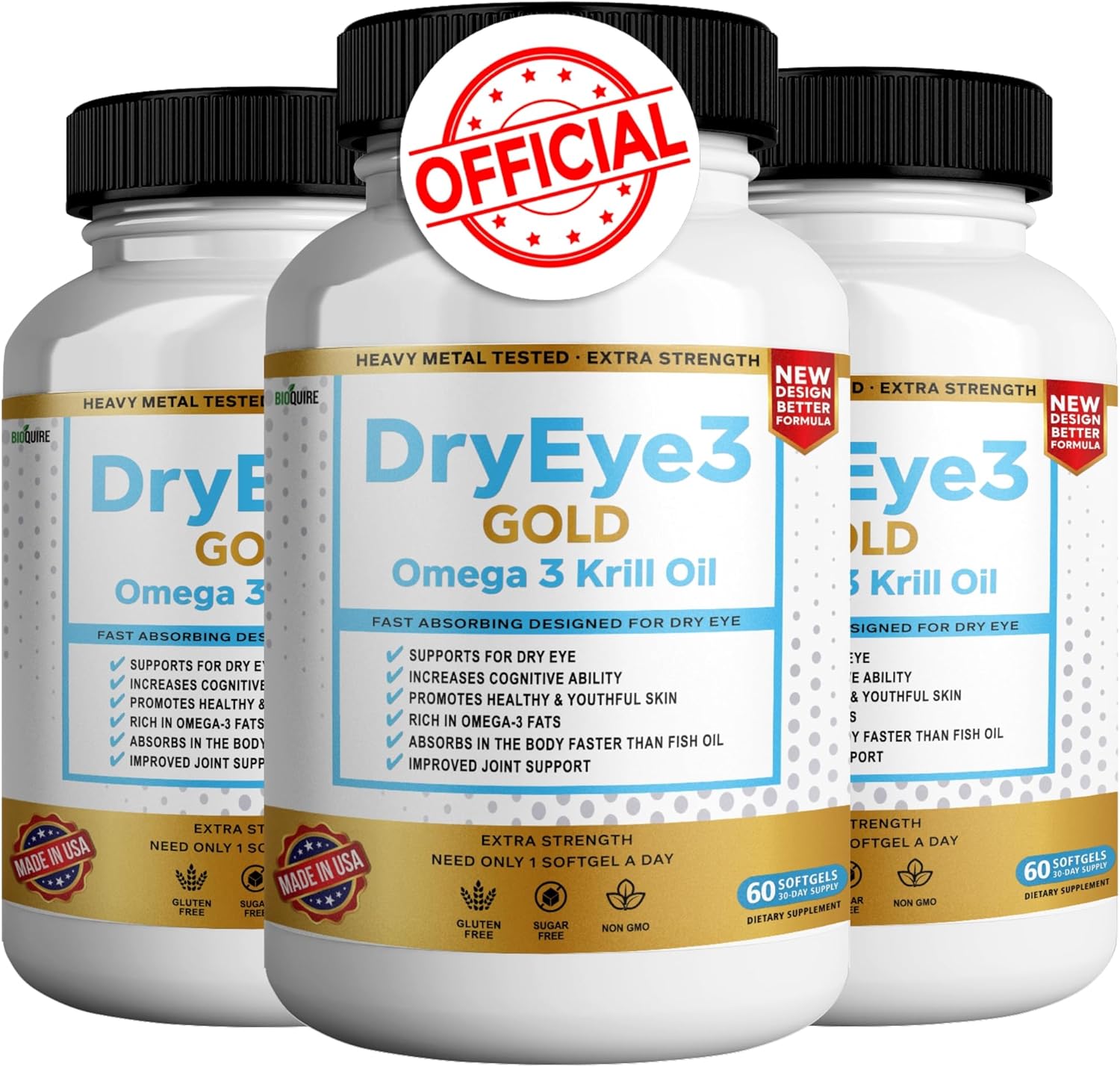 Extra Strength BIOQUIRE Dry Eye Support with Omega 3 Krill Oil - 60 Softgels - Non-GMO and Gluten Free