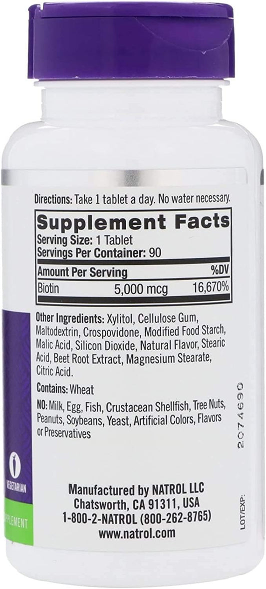 Extra Strength Biotin Beauty Tablets 5,000mcg - 250 Count, Strawberry Flavor