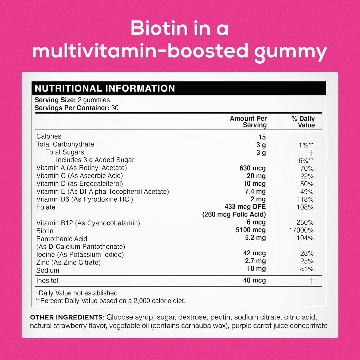 Extra Strength Biotin Gummies for Hair, Skin, Nails Growth - 5100 mcg - Men & Women - 60 Gummies