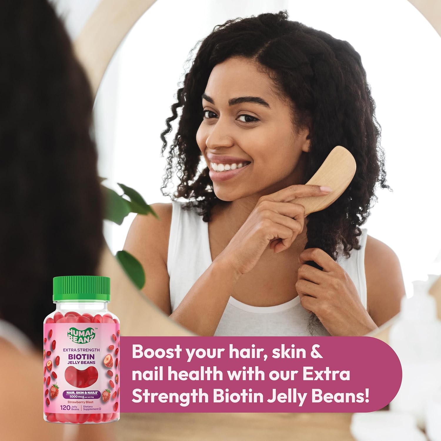Extra Strength Biotin Gummy Vitamins for Hair, Skin, and Nails - 5000mcg - Hair Growth for Men and Women - 120 Strawberry Blast Jelly Beans