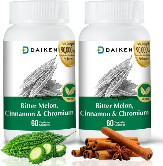 Extra Strength Bitter Melon Capsules with Cinnamon, Chromium & Zinc - 90,000 mg Per Serving - 100% Vegetarian - 2 Pack of 60 Capsules