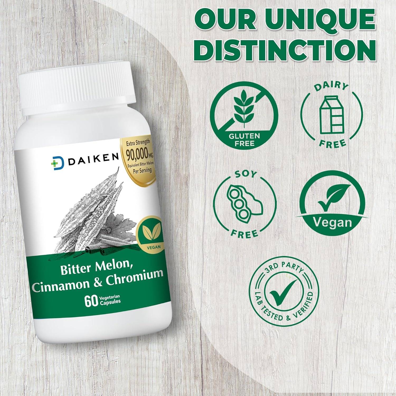 Extra Strength Bitter Melon Capsules with Cinnamon, Chromium, and Zinc - 60 Capsules, 90,000 mg Bitter Melon Equivalent - 100% Vegetarian
