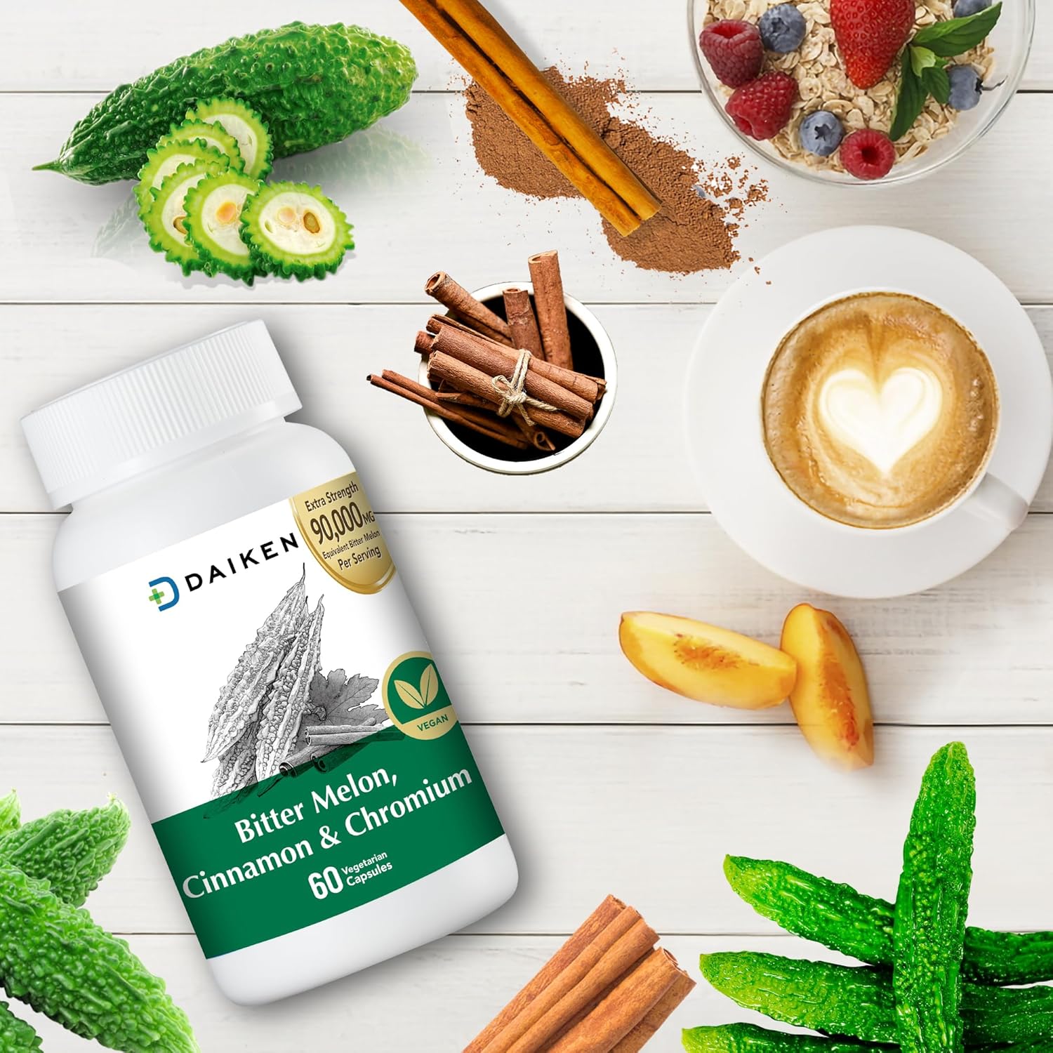 Extra Strength Bitter Melon Capsules with Cinnamon, Chromium & Zinc - 90,000 mg Per Serving - 100% Vegetarian - 2 Pack of 60 Capsules