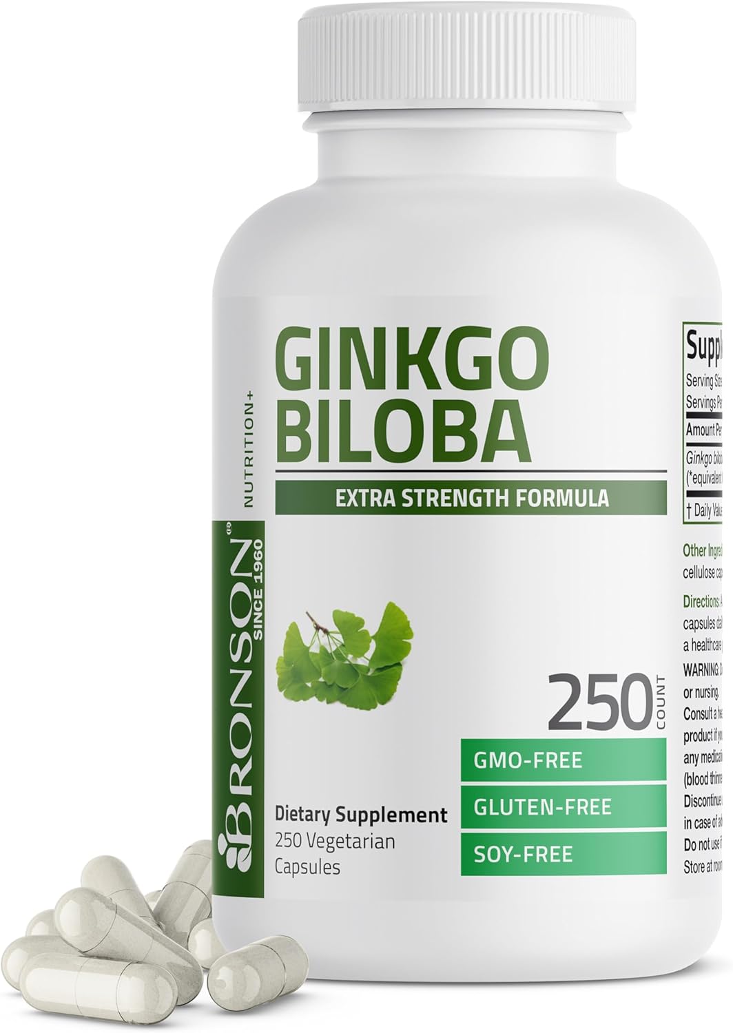 Extra Strength Bronson Ginkgo Biloba Capsules for Brain Function & Memory Support - 250 Vegetarian Capsules