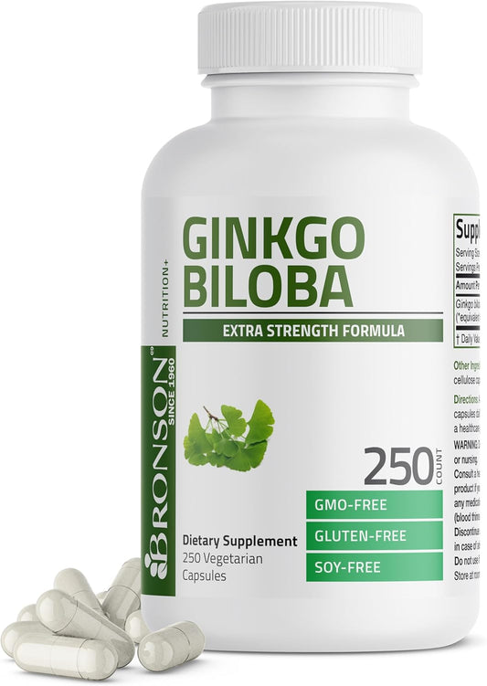 Extra Strength Bronson Ginkgo Biloba Capsules for Brain Function & Memory Support - 250 Vegetarian Capsules