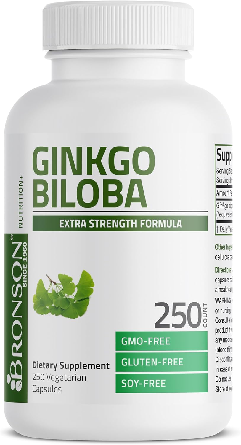 Extra Strength Bronson Ginkgo Biloba Capsules for Brain Function & Memory Support - 250 Vegetarian Capsules