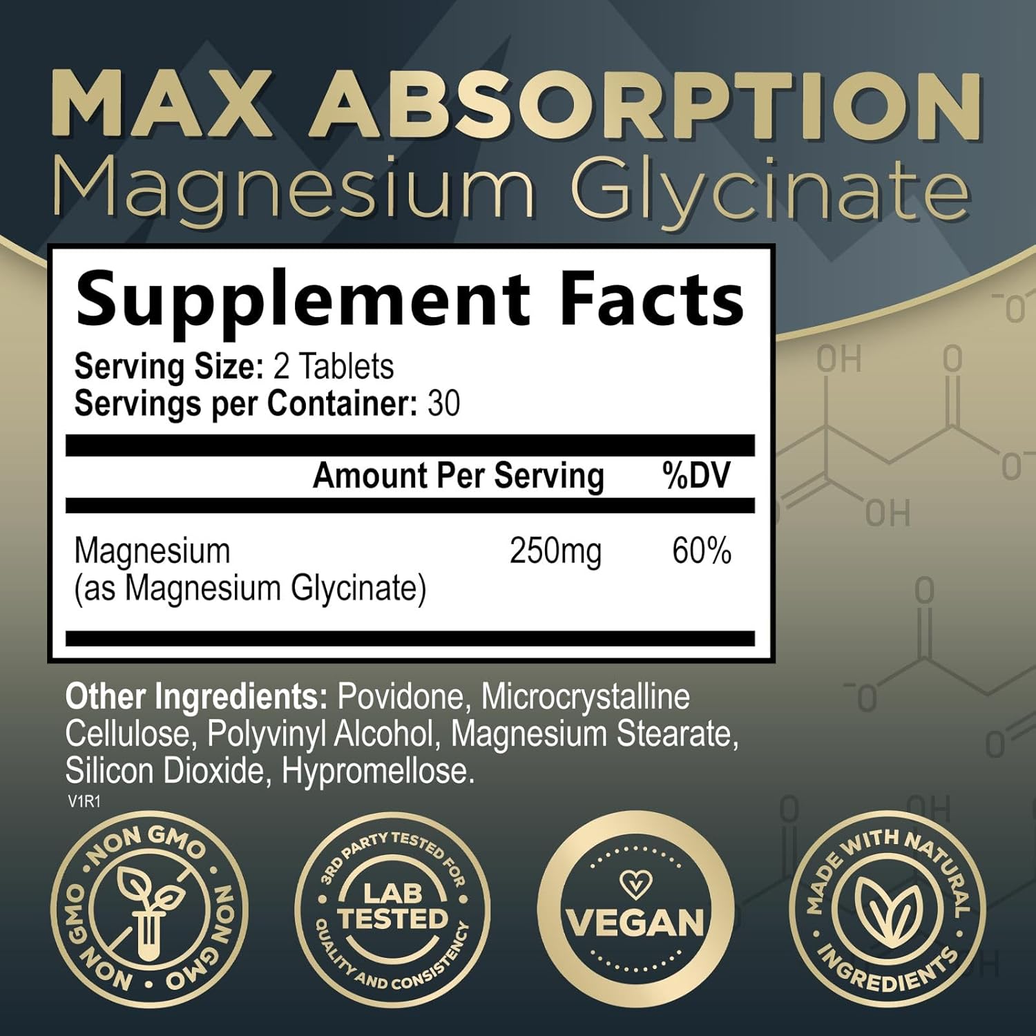 Extra Strength Chelated Magnesium Glycinate Supplement for Bone, Muscle, and Heart Health - Non-GMO Nature's Peak Magnesium Pills for Men & Women - 60 Tablets - BoostGo Australia
