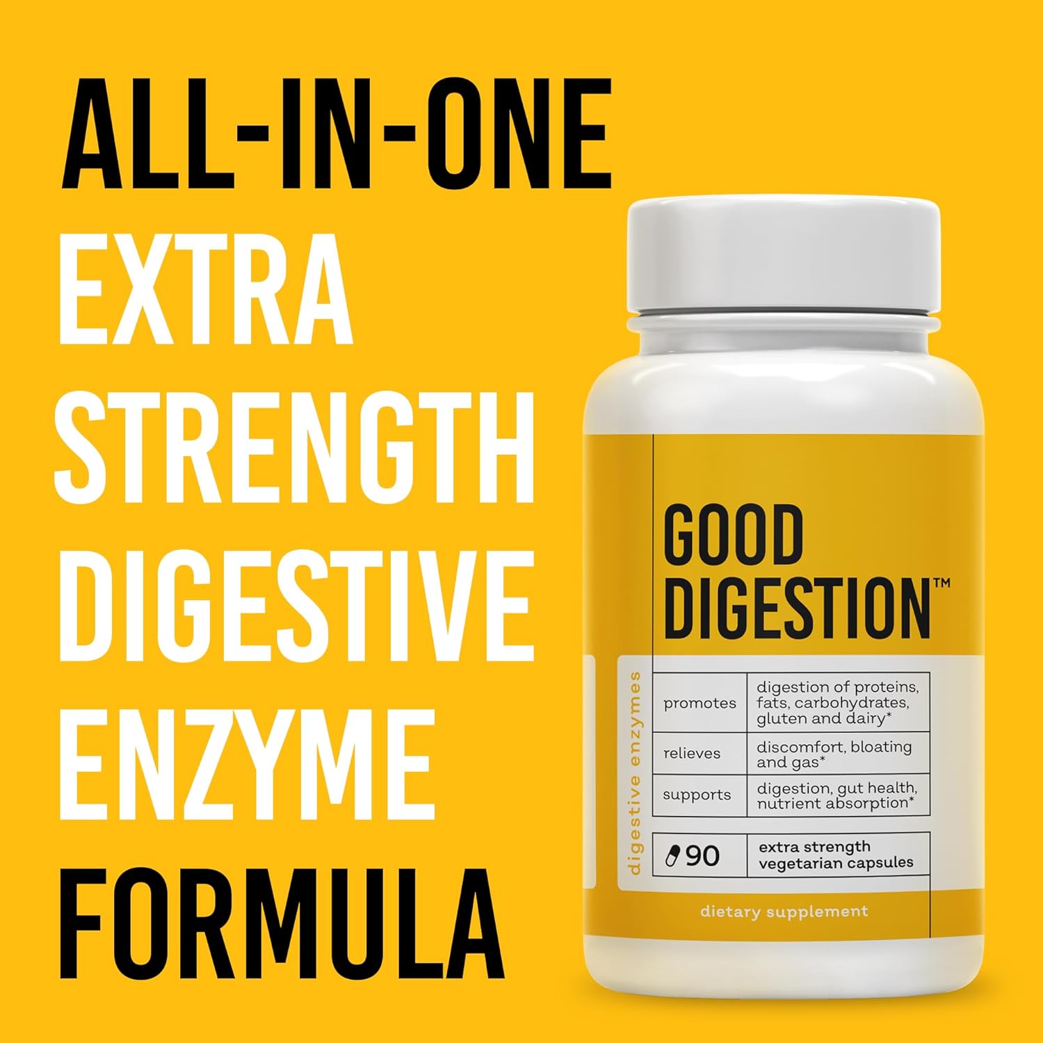 Extra Strength Digestive Enzymes for Fast Bloating & Gas Relief - All-in-One Formula for Carbs, Fat, Protein, Gluten, Dairy - Supports Gut Health - 90 Capsules