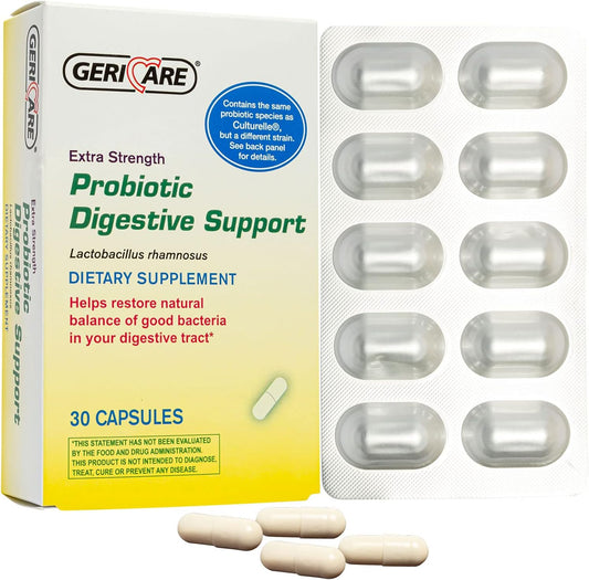 Extra Strength GeriCare Probiotic with 20 Billion CFU of Lactobacillus Rhamnosus R-11 for Digestive Support - 30 Capsules