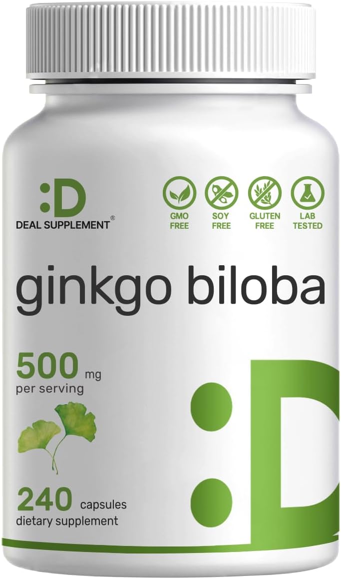 Extra Strength Ginkgo Biloba 500mg Capsules - 240 Count - 4 Month Supply - Promotes Brain Function - Premium Quality Supplement from Northern Asia