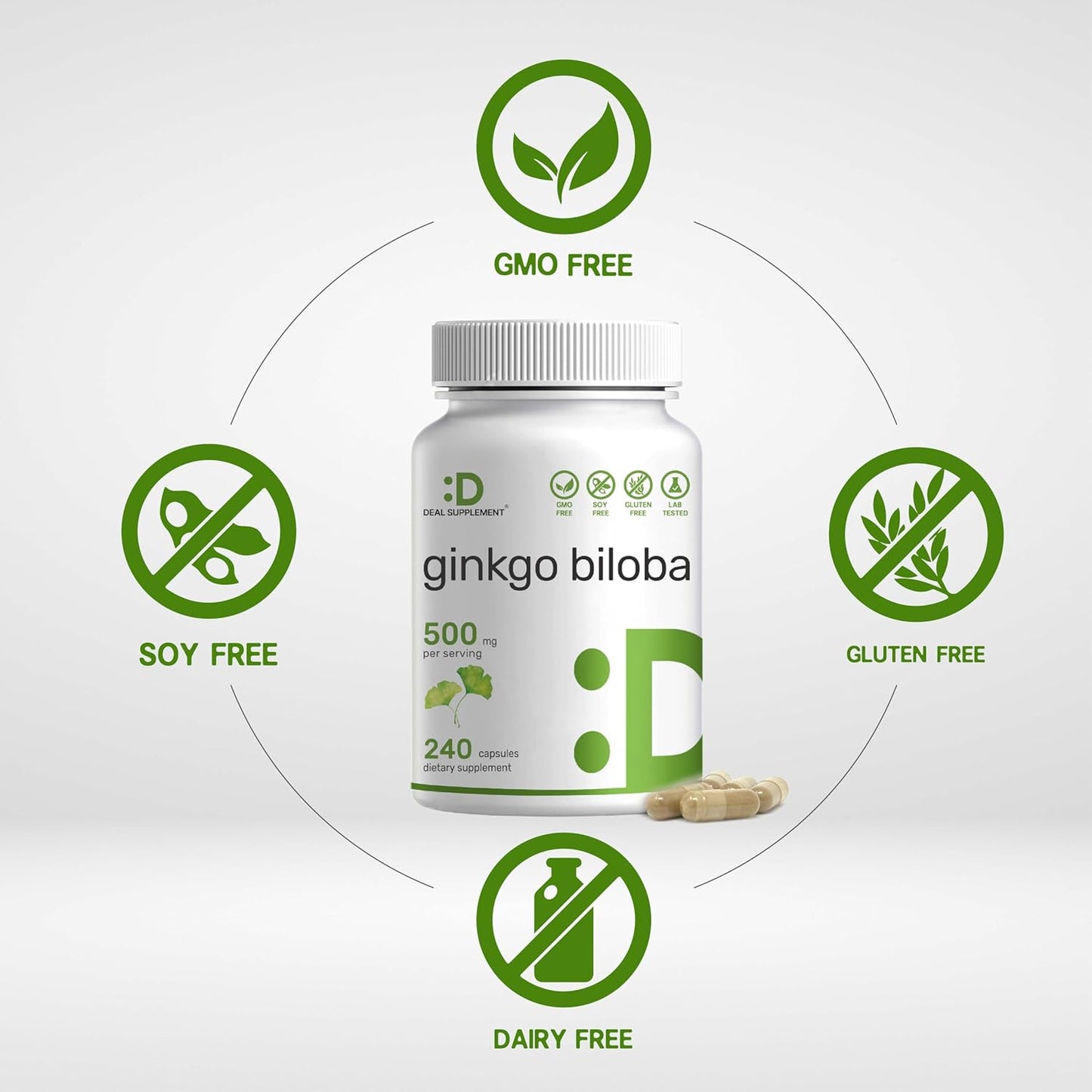 Extra Strength Ginkgo Biloba 500mg Capsules - 240 Count - 4 Month Supply - Promotes Brain Function - Premium Quality Supplement from Northern Asia