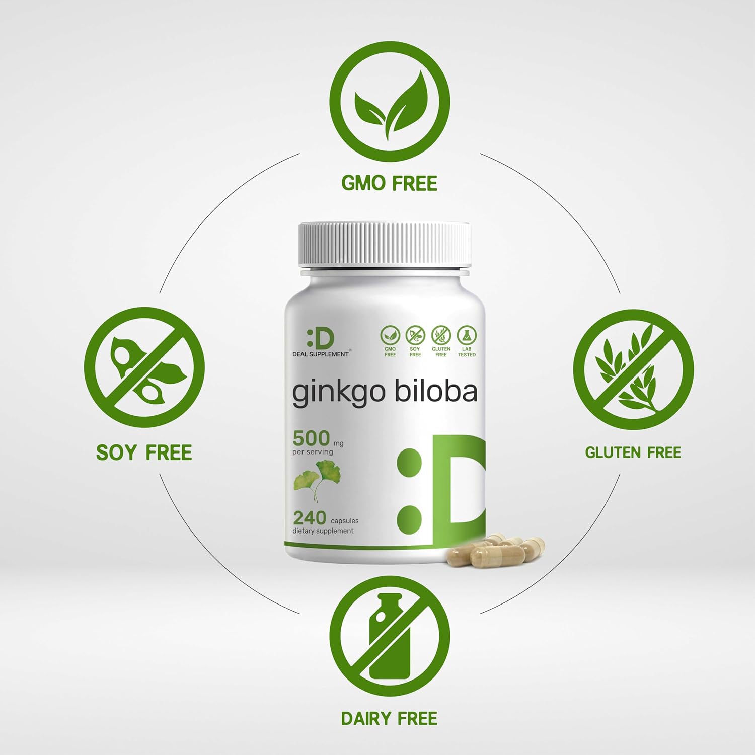 Extra Strength Ginkgo Biloba 500mg Capsules - 240 Count - 4 Month Supply - Promotes Brain Function - Premium Quality Supplement from Northern Asia