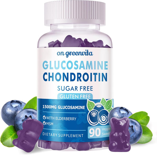 Extra Strength Glucosamine Chondroitin Gummies with MSM & Elderberry for Joint and Immune Support - Blueberry Gummies for Adults