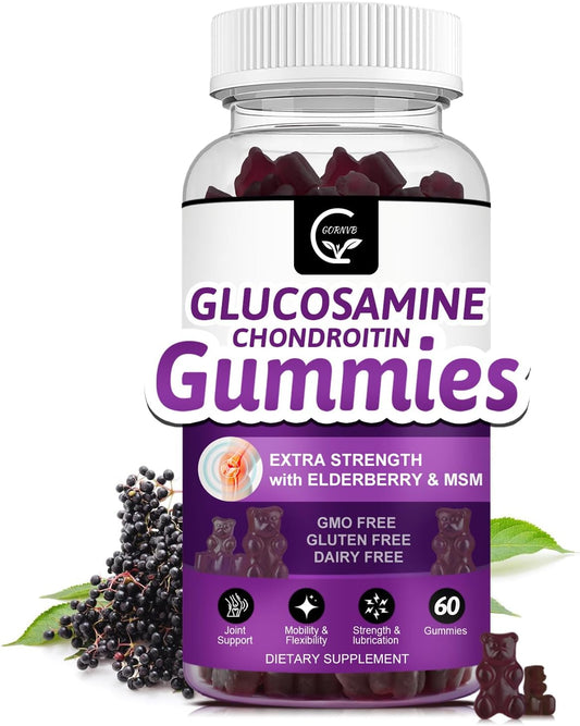 Extra Strength Glucosamine Chondroitin Gummies with MSM, Elderberry & Calcium - Joint & Immune Support for Adults