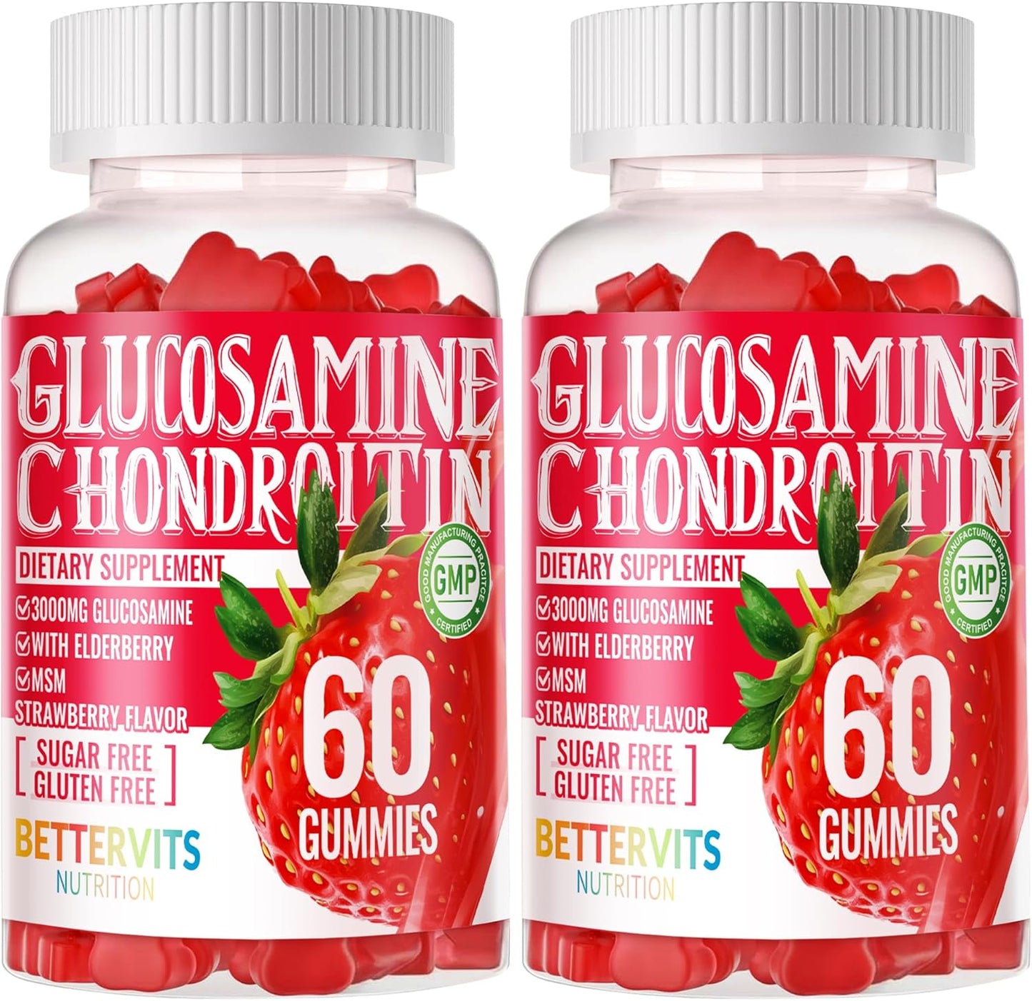Extra Strength Glucosamine Chondroitin Gummies with MSM, Elderberry - Joint & Immune Support for Men & Women - 120 Strawberry Gummies
