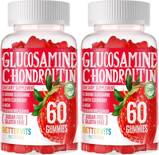Extra Strength Glucosamine Chondroitin Gummies with MSM, Elderberry - Joint & Immune Support for Men & Women - 120 Strawberry Gummies