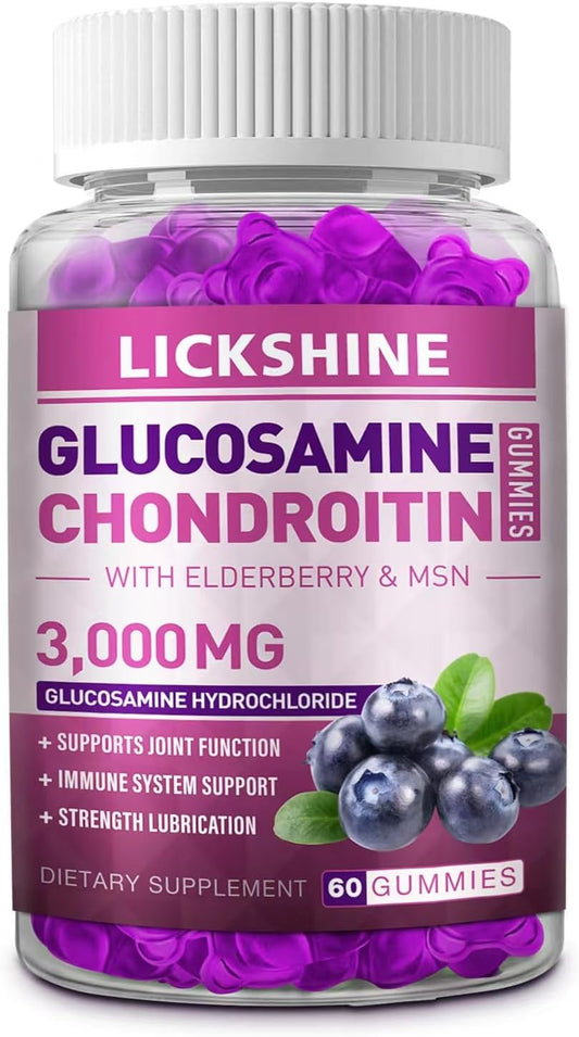 Extra Strength Glucosamine Chondroitin Gummies with MSM & Elderberry for Joint Health and Immune Support - Adult Men & Women Gummy Supplement