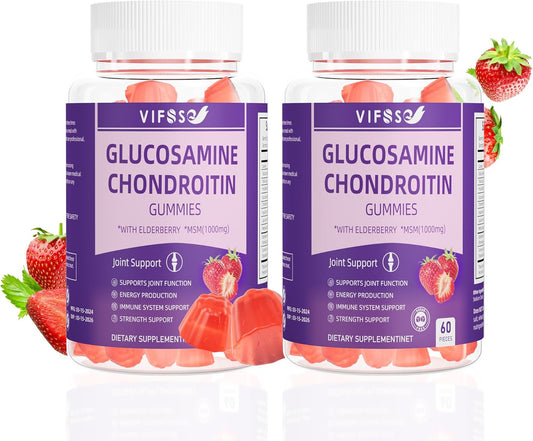 Extra Strength Glucosamine Chondroitin Gummies with MSM & Elderberry for Joint Support - 1500MG, 2 Pack for Adults