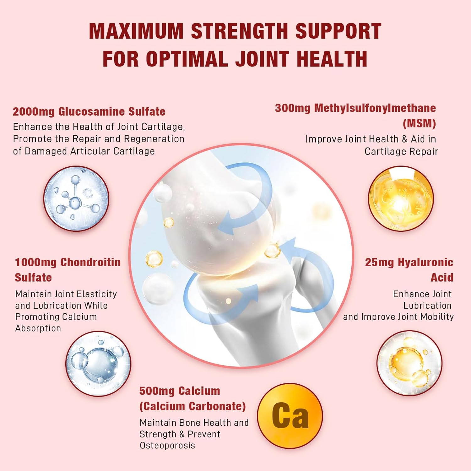Extra-Strength Glucosamine Chondroitin Gummies with MSM - Joint Health & Flexibility Supplement, Antioxidant & Immune Support, 60 Count