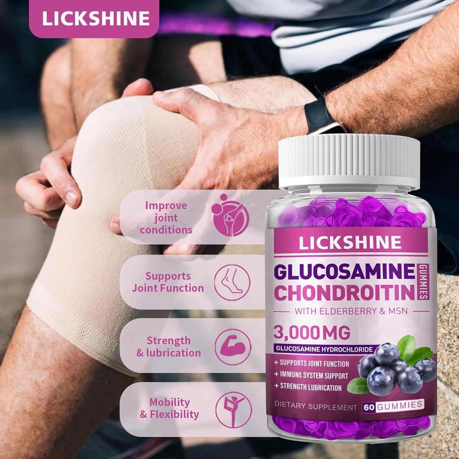 Extra Strength Glucosamine Chondroitin Gummies with MSM & Elderberry for Joint Health and Immune Support - Adult Men & Women Gummy Supplement