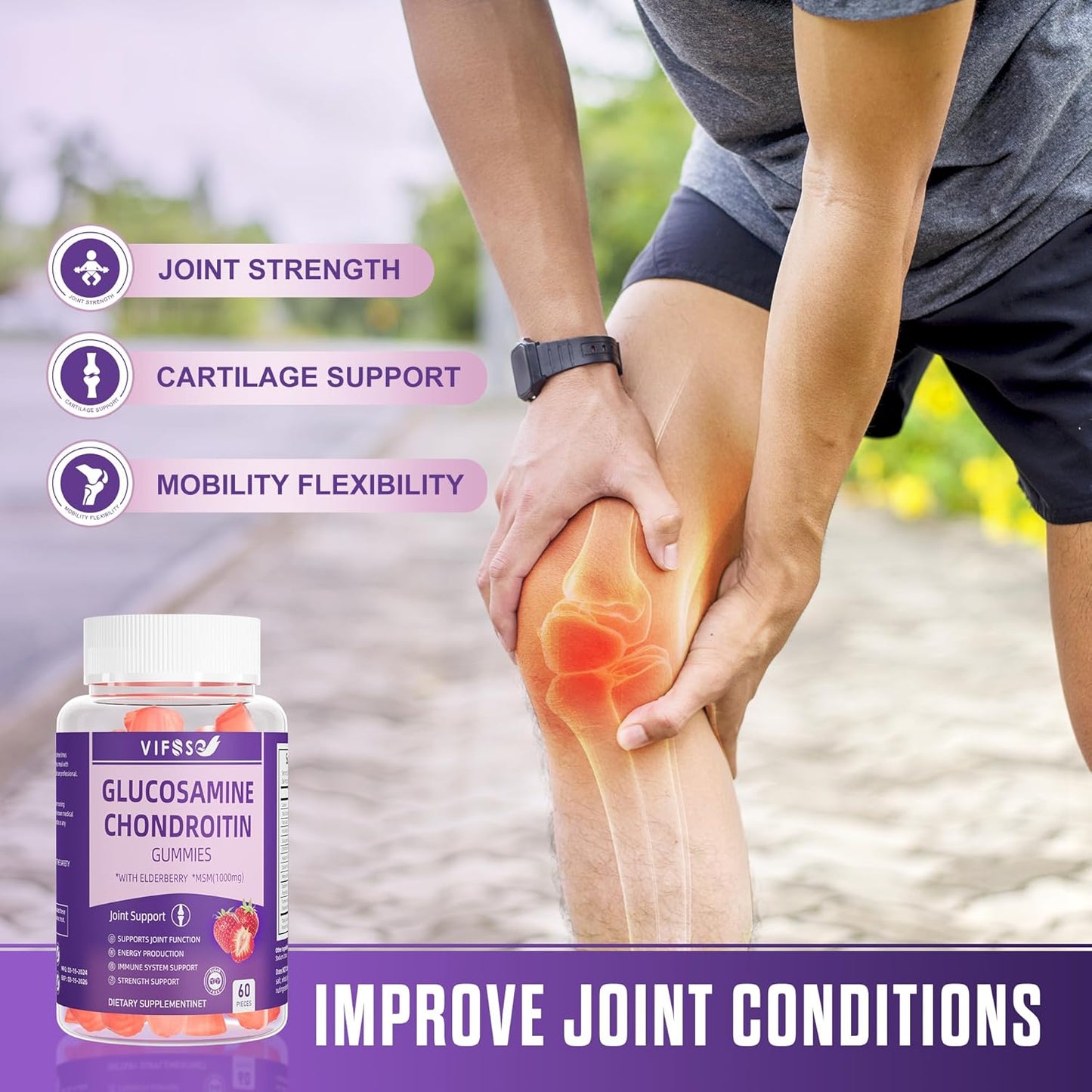 Extra Strength Glucosamine Chondroitin Gummies with MSM & Elderberry for Joint Support - 1500MG, 2 Pack for Adults