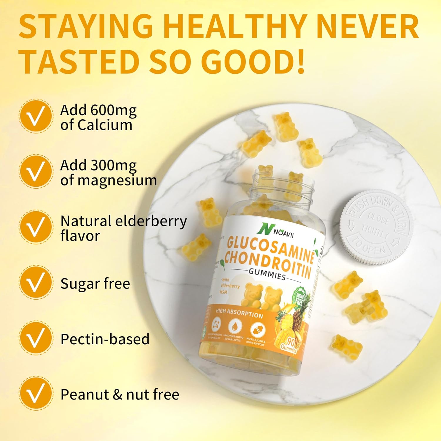 Extra Strength Glucosamine Chondroitin Gummies with MSM, Elderberry - Joint & Immune Support for Adults - Pineapple Flavor - 180 Count