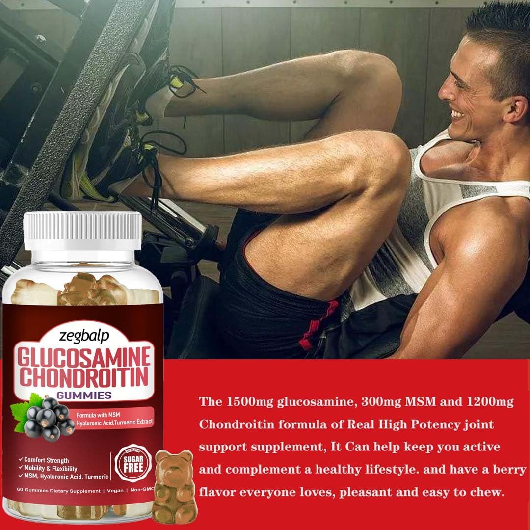 Extra Strength Glucosamine Chondroitin Gummies with MSM Turmeric and Hyaluronic Acid for Adults - Immune & Health Support - 1500mg Chewables for Men & Women