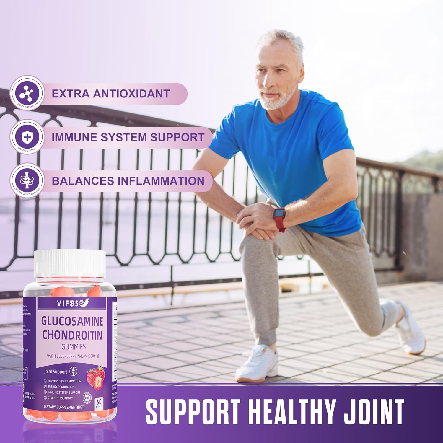 Extra Strength Glucosamine Chondroitin Gummies with MSM & Elderberry for Joint Support - 1500MG, 2 Pack for Adults