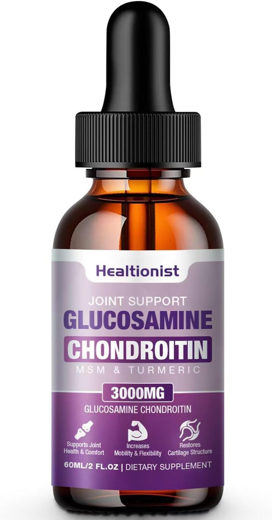 Extra Strength Glucosamine Chondroitin MSM Liquid Drops with Quercetin, Boswelia, and Bromelain - Joint & Immune Support Supplement for Adults - 2 Fl oz