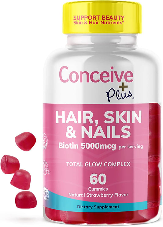 Extra-Strength Hair Skin & Nails Gummies with Biotin - Vegan Hair Growth Supplement - Gelatin-Free - 60 Count