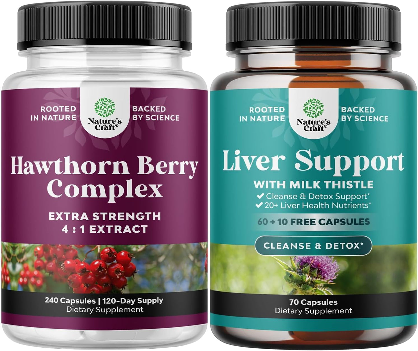 Extra Strength Hawthorn Berry Capsules for Digestion, Heart Health, Liver Cleanse, Detox & Repair - Herbal Support Supplement Bundle by Natures Craft