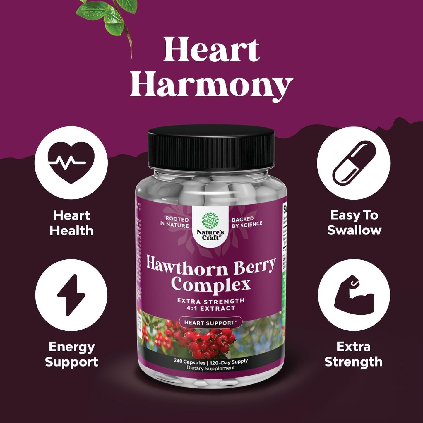 Extra Strength Hawthorn Berry Capsules for Digestion, Heart Health, Liver Cleanse, Detox & Repair - Herbal Support Supplement Bundle by Natures Craft