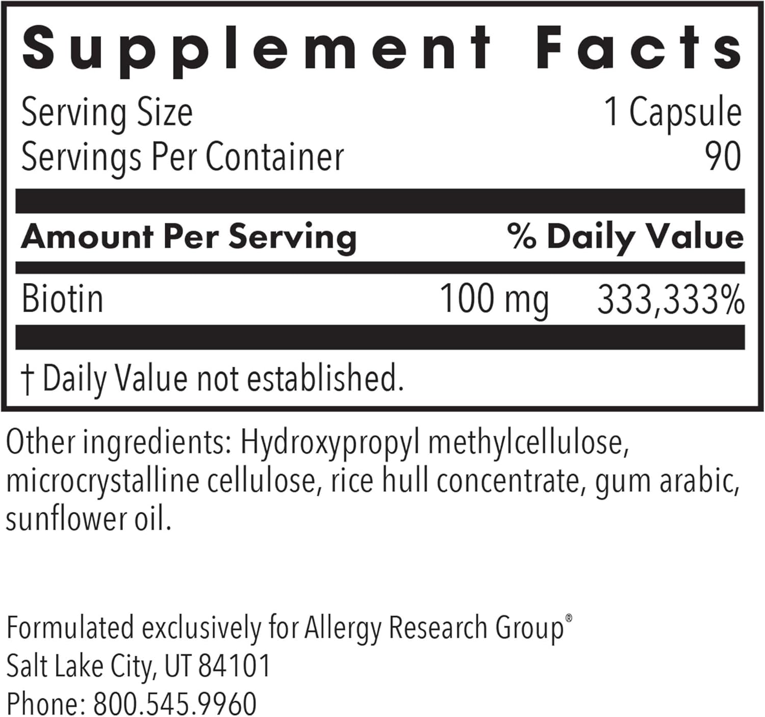 Extra Strength HiBiotin Supplement - 100,000mcg Biotin Capsules, High Dose Biotin for Hair & Nails, Vegetarian, Hypoallergenic, Gluten Free - 90 Count