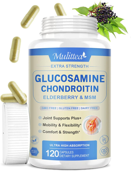 Extra Strength Joint Support Capsules with Glucosamine, Chondroitin, MSM, Elderberry, Boswellia, and Turmeric for Men & Women - Natural Supplement for Antioxidant and Immune Support, Helps with Inflammatory Response