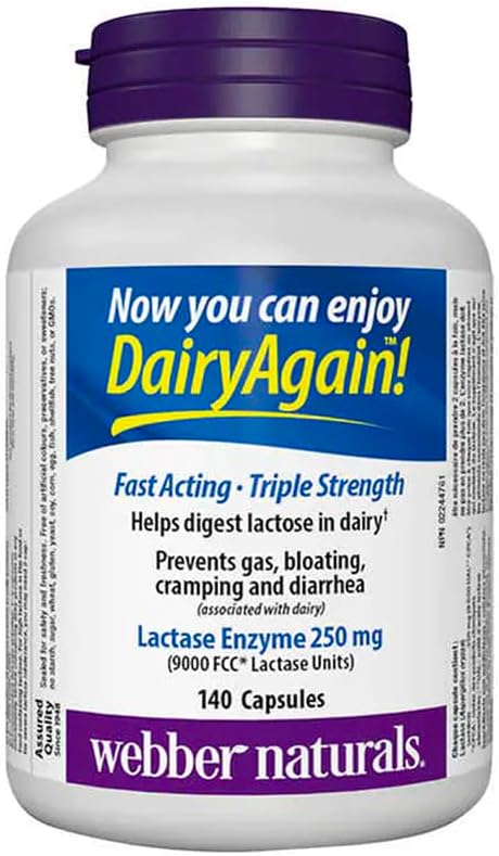 Extra Strength Lactase Enzyme 140 Capsules by Webber Naturals