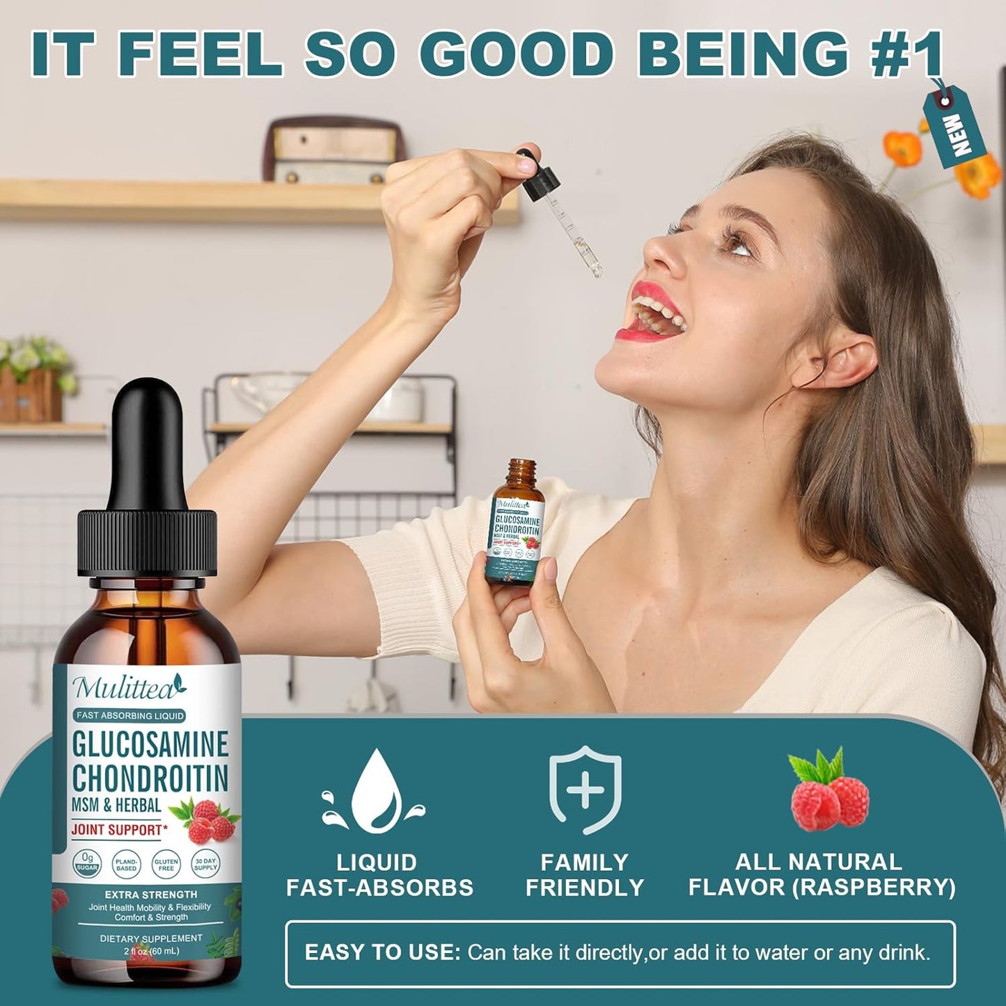 Extra Strength Liquid Joint Support Supplement with Glucosamine, Chondroitin, MSM, Elderberry, Boswelia, Bromelain, and Hyaluronic Acid - Antioxidant Immune Support for Adults, Men & Women - 2 Fl oz
